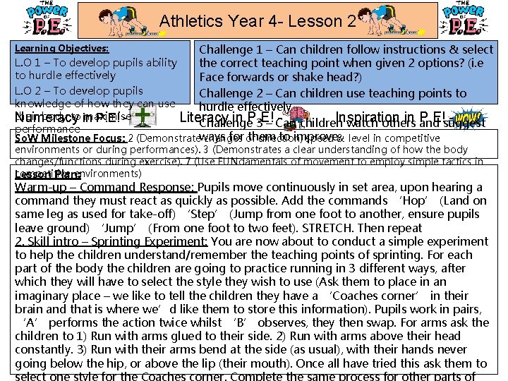 Athletics Year 4 - Lesson 2 Challenge 1 – Can children follow instructions &