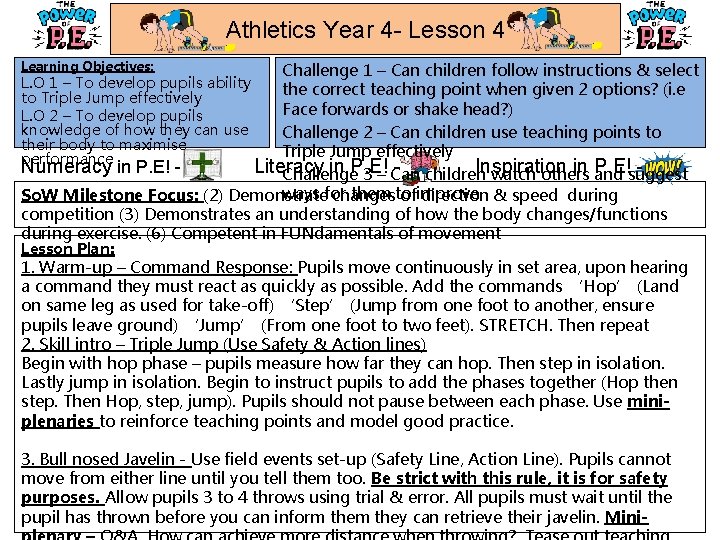 Athletics Year 4 - Lesson 4 Learning Objectives: Challenge 1 – Can children follow