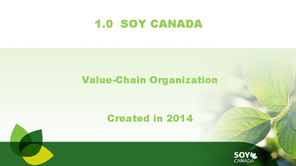 1. 0 SOY CANADA Value-Chain Organization Created in 2014 2 