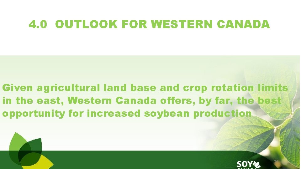 4. 0 OUTLOOK FOR WESTERN CANADA Given agricultural land base and crop rotation limits