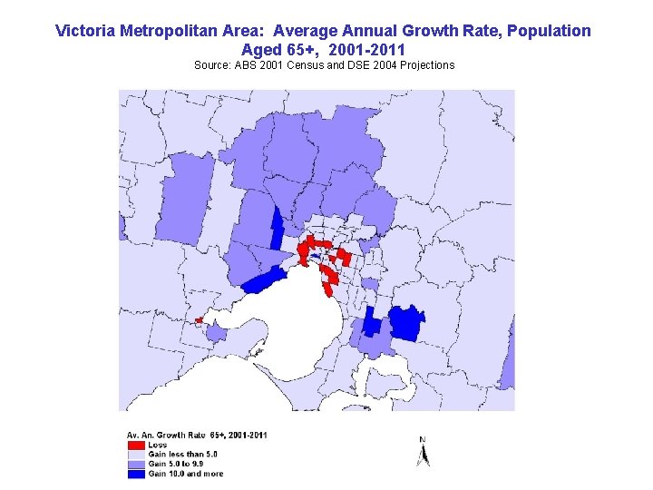 Victoria Metropolitan Area: Average Annual Growth Rate, Population Aged 65+, 2001 -2011 Source: ABS Victoria Metropolitan Area: Average Annual Growth Rate, Population Aged 65+, 2001 -2011 Source: ABS