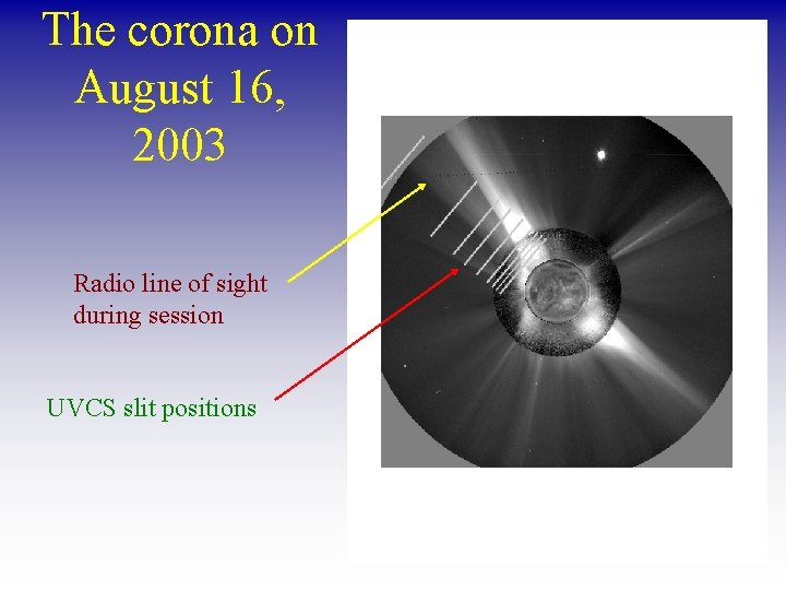 The corona on August 16, 2003 Radio line of sight during session UVCS slit