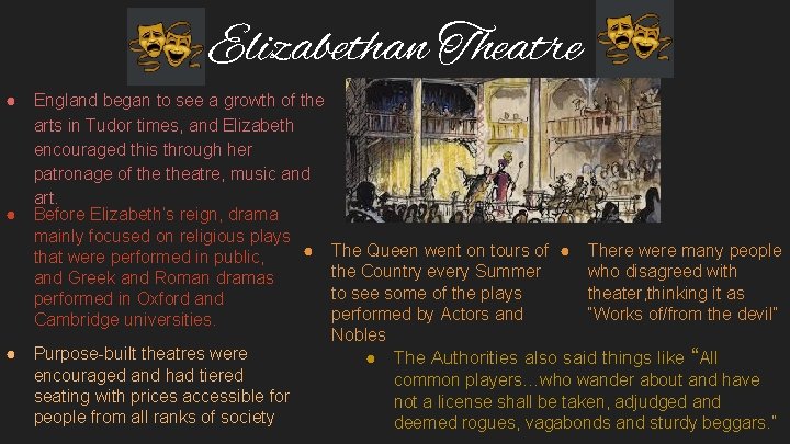 Elizabethan Theatre ● ● ● England began to see a growth of the arts