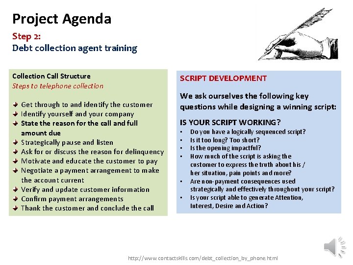 Project Agenda Step 2: Debt collection agent training Collection Call Structure Steps to telephone Project Agenda Step 2: Debt collection agent training Collection Call Structure Steps to telephone