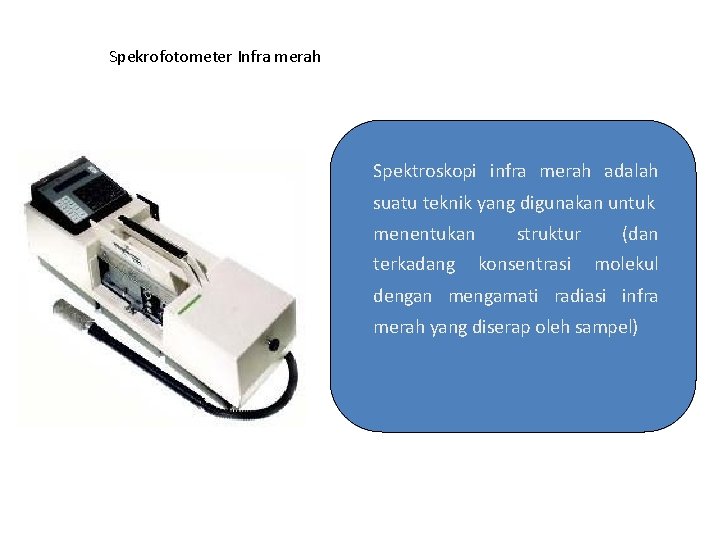 Spekrofotometer Infra merah Spektroskopi infra merah adalah suatu teknik yang digunakan untuk menentukan terkadang