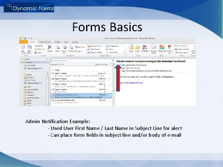 Forms Basics Admin Notification Example: - Used User First Name / Last Name in