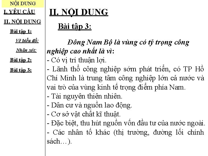 NỘI DUNG I. YÊU CẦU II. NỘI DUNG Bài tập 1: Vẽ biểu đồ: