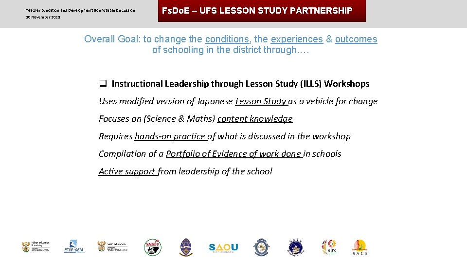 Teacher Education and Development Roundtable Discussion 30 November 2020 Fs. Do. E – UFS