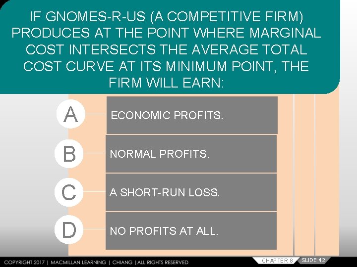 IF GNOMES-R-US (A COMPETITIVE FIRM) PRODUCES AT THE POINT WHERE MARGINAL COST INTERSECTS THE