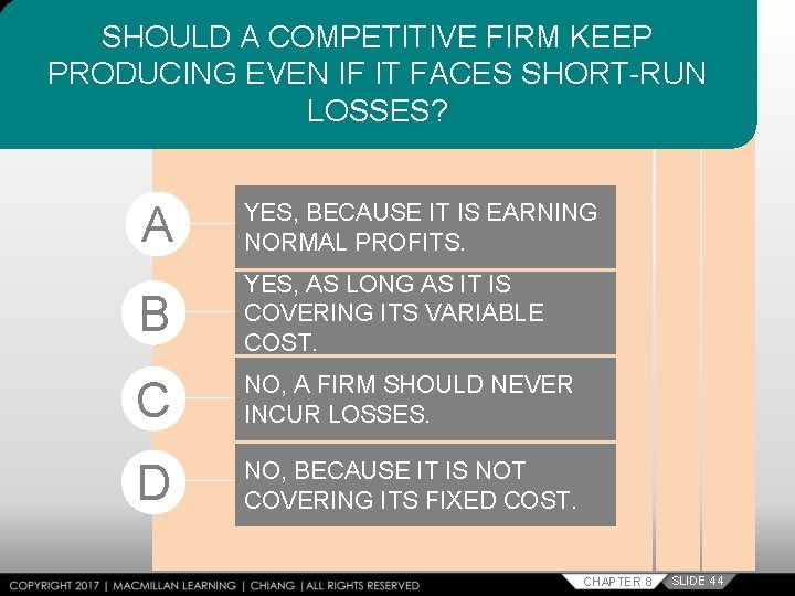 SHOULD A COMPETITIVE FIRM KEEP PRODUCING EVEN IF IT FACES SHORT-RUN LOSSES? A YES,