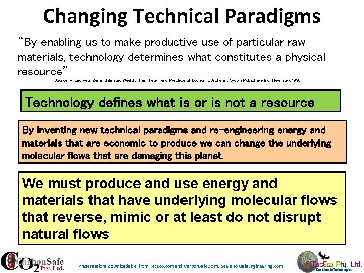 Changing Technical Paradigms “By enabling us to make productive use of particular raw materials, Changing Technical Paradigms “By enabling us to make productive use of particular raw materials,
