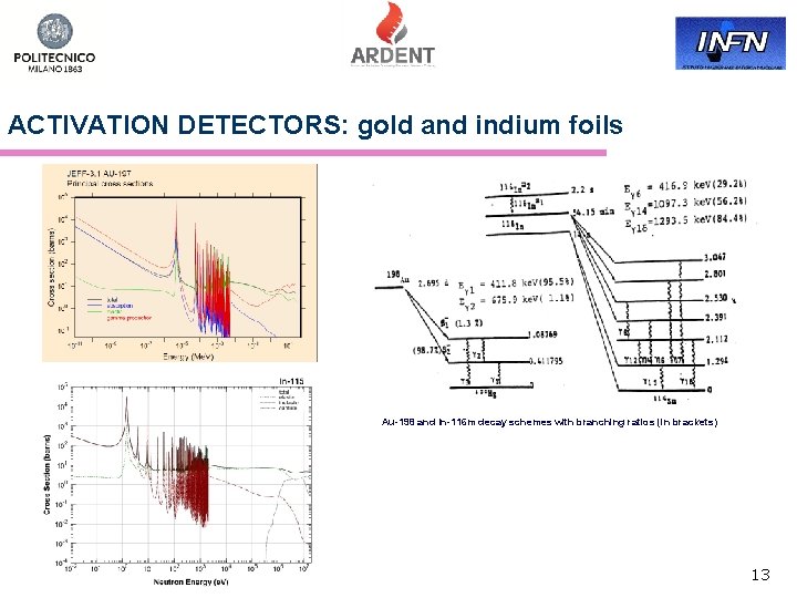 ACTIVATION DETECTORS: gold and indium foils Au-198 and In-116 m decay schemes with branching