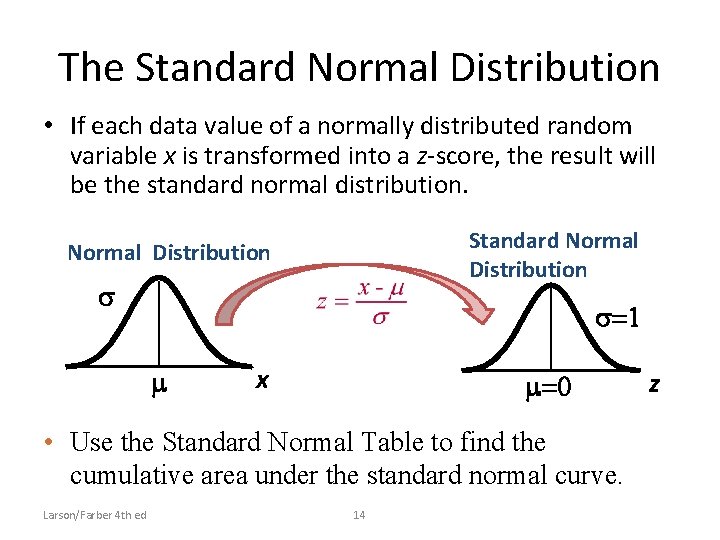 The Standard Normal Distribution • If each data value of a normally distributed random