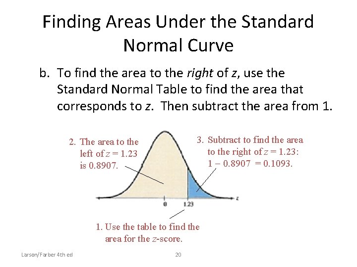 Finding Areas Under the Standard Normal Curve b. To find the area to the Finding Areas Under the Standard Normal Curve b. To find the area to the