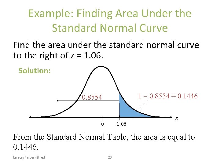 Example: Finding Area Under the Standard Normal Curve Find the area under the standard Example: Finding Area Under the Standard Normal Curve Find the area under the standard