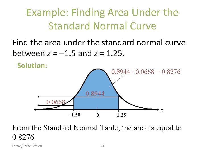 Example: Finding Area Under the Standard Normal Curve Find the area under the standard Example: Finding Area Under the Standard Normal Curve Find the area under the standard