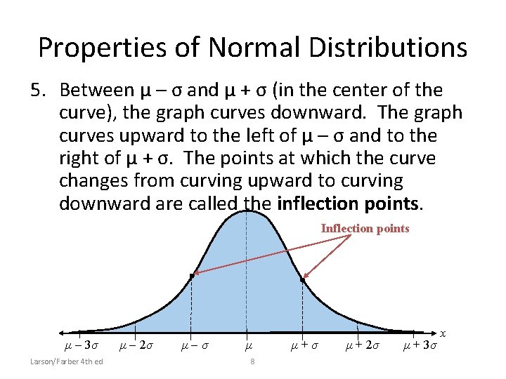 Properties of Normal Distributions 5. Between μ – σ and μ + σ (in