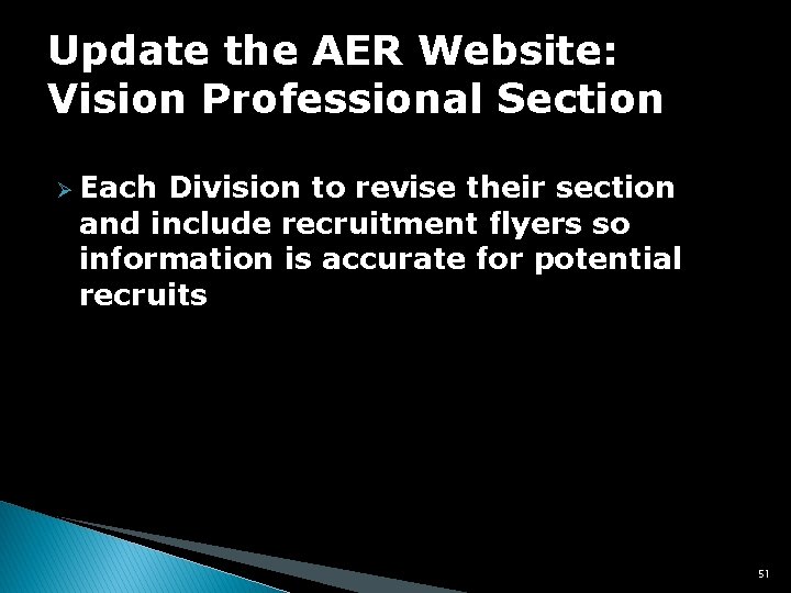 Update the AER Website: Vision Professional Section Ø Each Division to revise their section