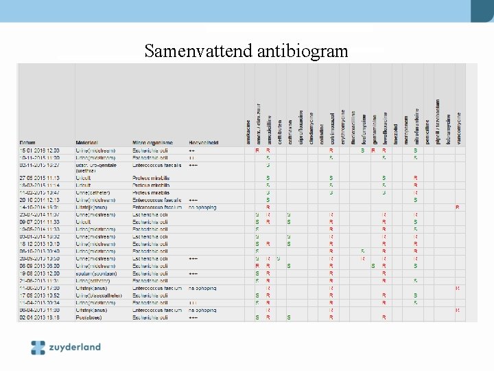 Samenvattend antibiogram 