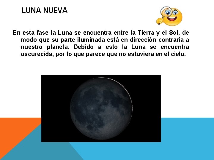 LUNA NUEVA En esta fase la Luna se encuentra entre la Tierra y el