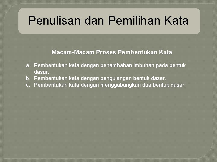 Penulisan dan Pemilihan Kata Macam-Macam Proses Pembentukan Kata a. Pembentukan kata dengan penambahan imbuhan