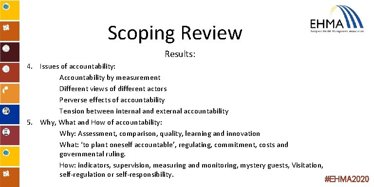 Scoping Review Results: 4. Issues of accountability: Accountability by measurement Different views of different