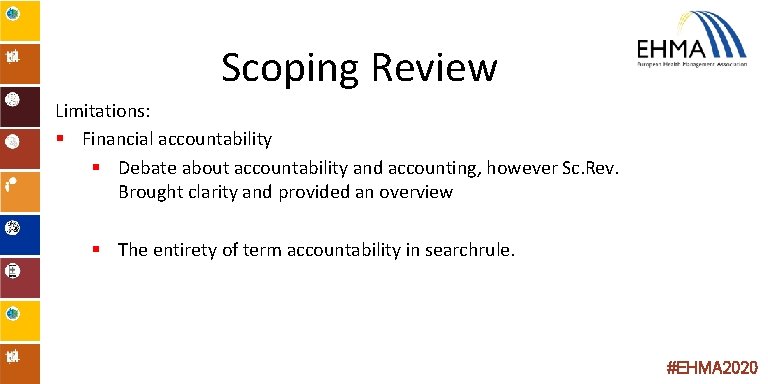 Scoping Review Limitations: § Financial accountability § Debate about accountability and accounting, however Sc.