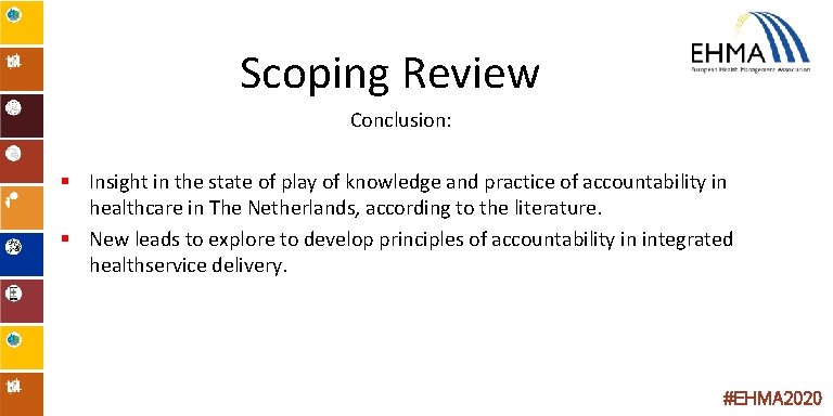 Scoping Review Conclusion: § Insight in the state of play of knowledge and practice