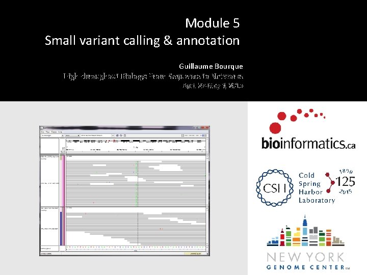 Module 5 Small variant calling & annotation Guillaume Bourque High-throughput Biology: From Sequence to