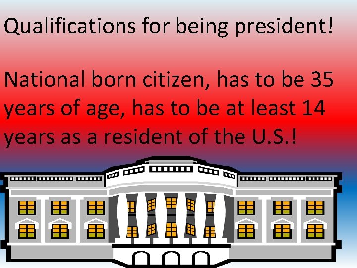 Qualifications for being president! National born citizen, has to be 35 years of age,