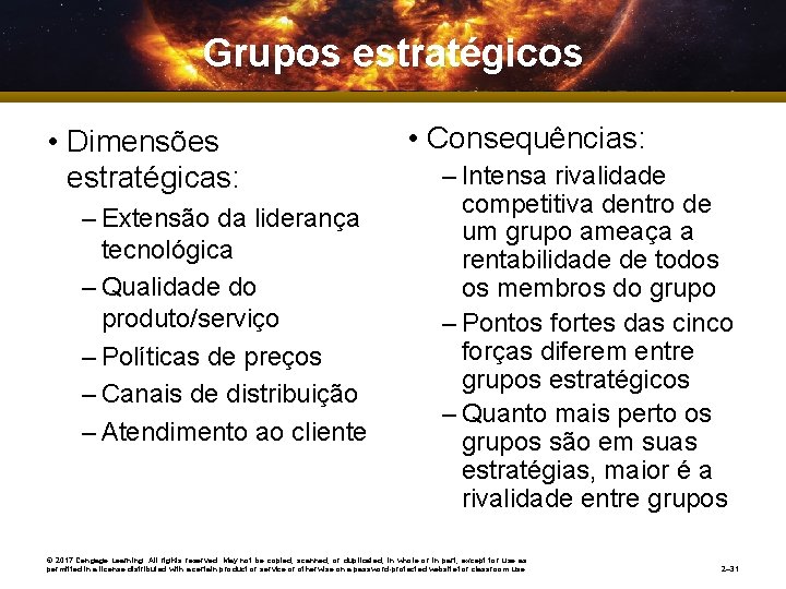 Grupos estratégicos • Dimensões estratégicas: – Extensão da liderança tecnológica – Qualidade do produto/serviço