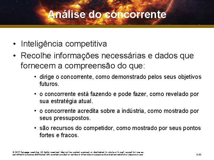 Análise do concorrente • Inteligência competitiva • Recolhe informações necessárias e dados que fornecem