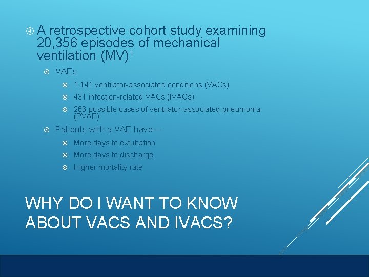  A retrospective cohort study examining 20, 356 episodes of mechanical ventilation (MV)1 VAEs