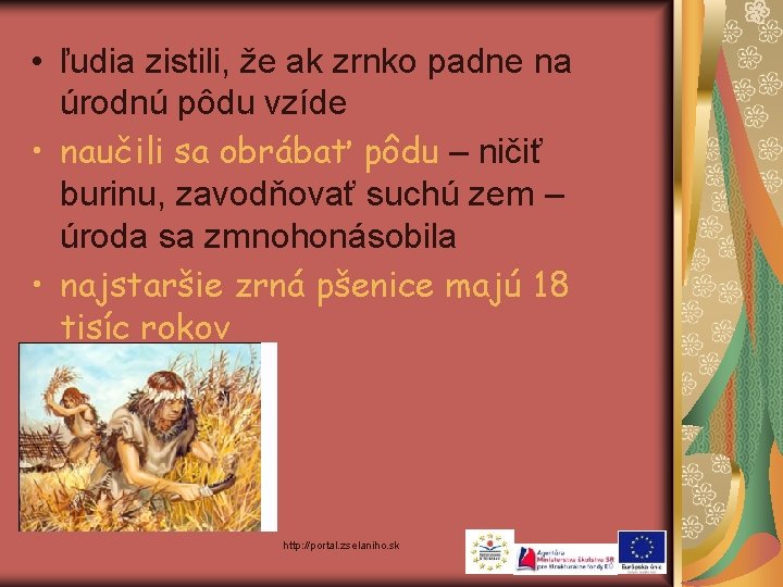  • ľudia zistili, že ak zrnko padne na úrodnú pôdu vzíde • naučili