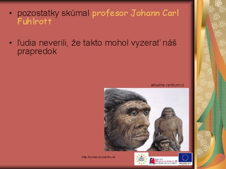  • pozostatky skúmal profesor Johann Carl Fuhlrott • ľudia neverili, že takto mohol