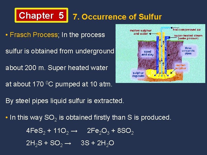 Chapter 5 7. Occurrence of Sulfur • Frasch Process; In the process sulfur is