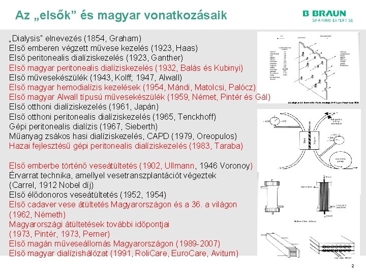 Az „elsők” és magyar vonatkozásaik „Dialysis” elnevezés (1854, Graham) Első emberen végzett művese kezelés