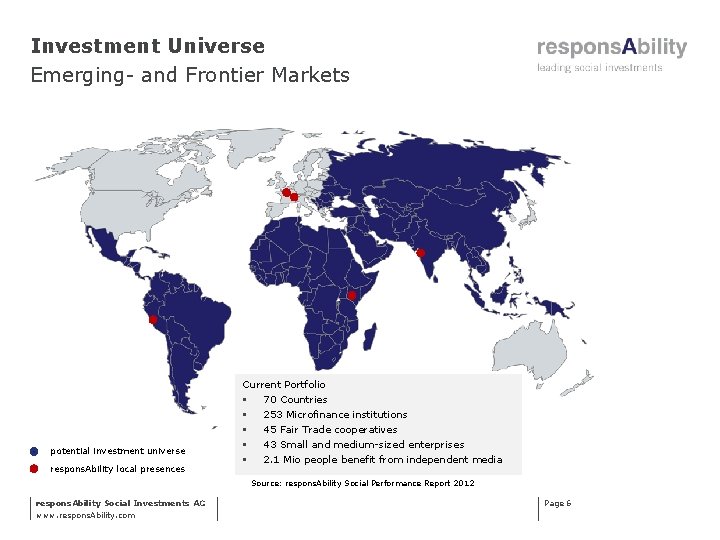 Investment Universe Emerging- and Frontier Markets Current Portfolio potential investment universe respons. Ability local