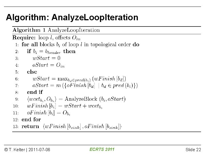 Algorithm: Analyze. Loop. Iteration © T. Kelter | 2011 -07 -06 ECRTS 2011 Slide