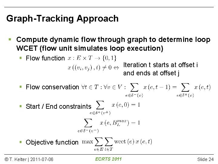 Graph-Tracking Approach Compute dynamic flow through graph to determine loop WCET (flow unit simulates
