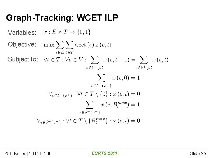 Graph-Tracking: WCET ILP Variables: Objective: Subject to: © T. Kelter | 2011 -07 -06