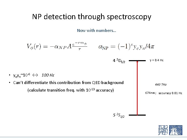 NP detection through spectroscopy Now with numbers… 4 2 D 5/2 g = 0.