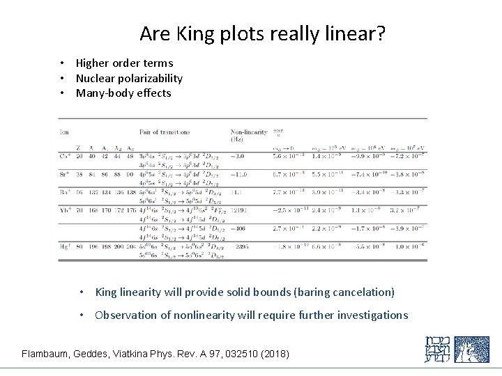 Are King plots really linear? • Higher order terms • Nuclear polarizability • Many-body