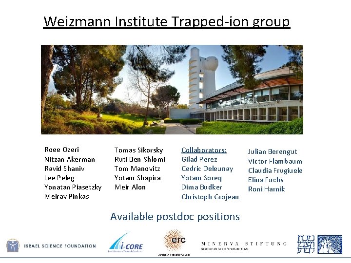 Weizmann Institute Trapped-ion group Roee Ozeri Nitzan Akerman Ravid Shaniv Lee Peleg Yonatan Piasetzky