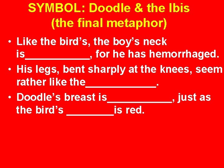 SYMBOL: Doodle & the Ibis (the final metaphor) • Like the bird’s, the boy’s