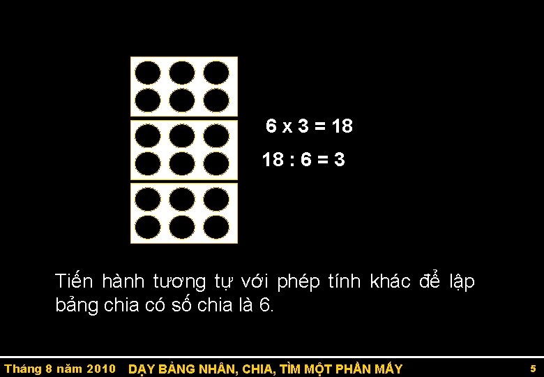 6 x 3 = 18 18 : 6 = 3 Tiến hành tương tự