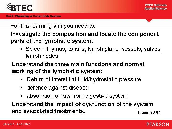 Unit 8: Physiology of Human Body Systems For this learning aim you need to: