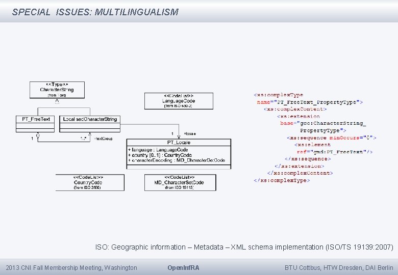 SPECIAL ISSUES: MULTILINGUALISM ISO: Geographic information – Metadata – XML schema implementation (ISO/TS 19139: