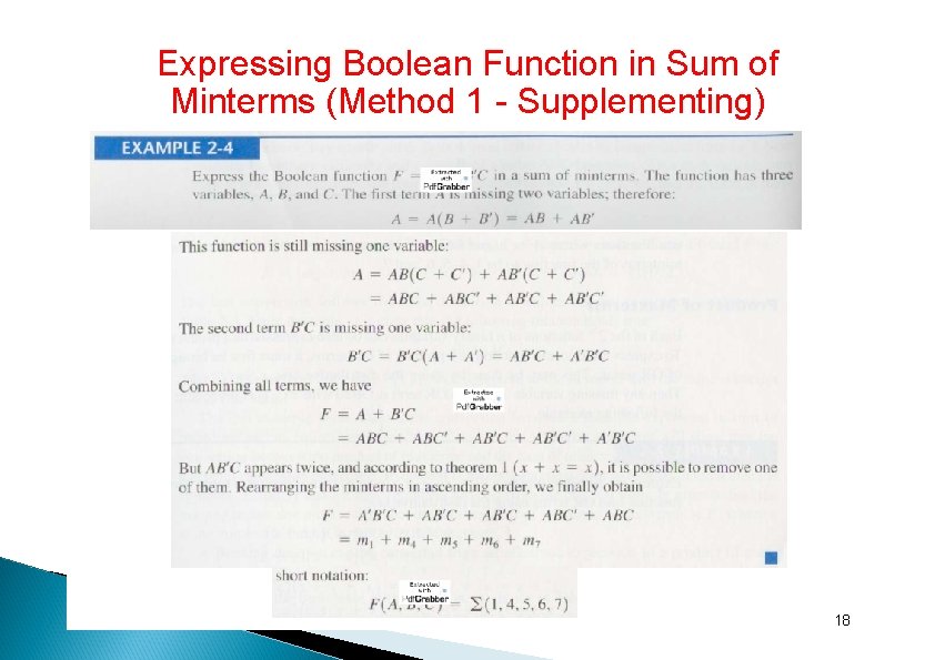 Expressing Boolean Function in Sum of Minterms (Method 1 - Supplementing) 18 