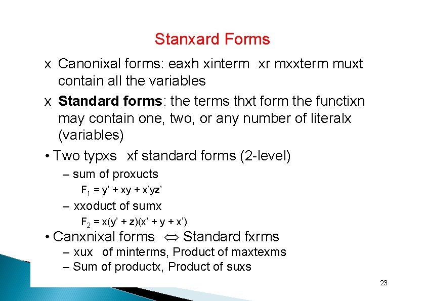 Stanxard Forms x Canonixal forms: eaxh xinterm xr mxxterm muxt contain all the variables